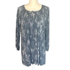 LuLaRoe Blue & White Tie Dye Tunic Top Long Sleeves Keyhole neck with ties XL